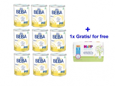 Nestle Beba Pre 9x800g plus 1xHipp diapers Size 1